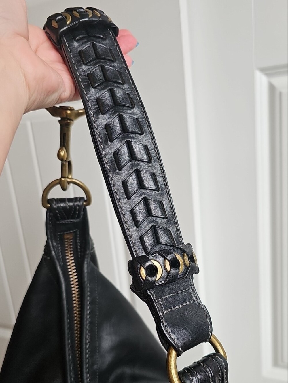 Coach XL Bleecker Black Burnished Leather Felicia Hobo Bag 11424 Tattersall EUC - Picture 10 of 14